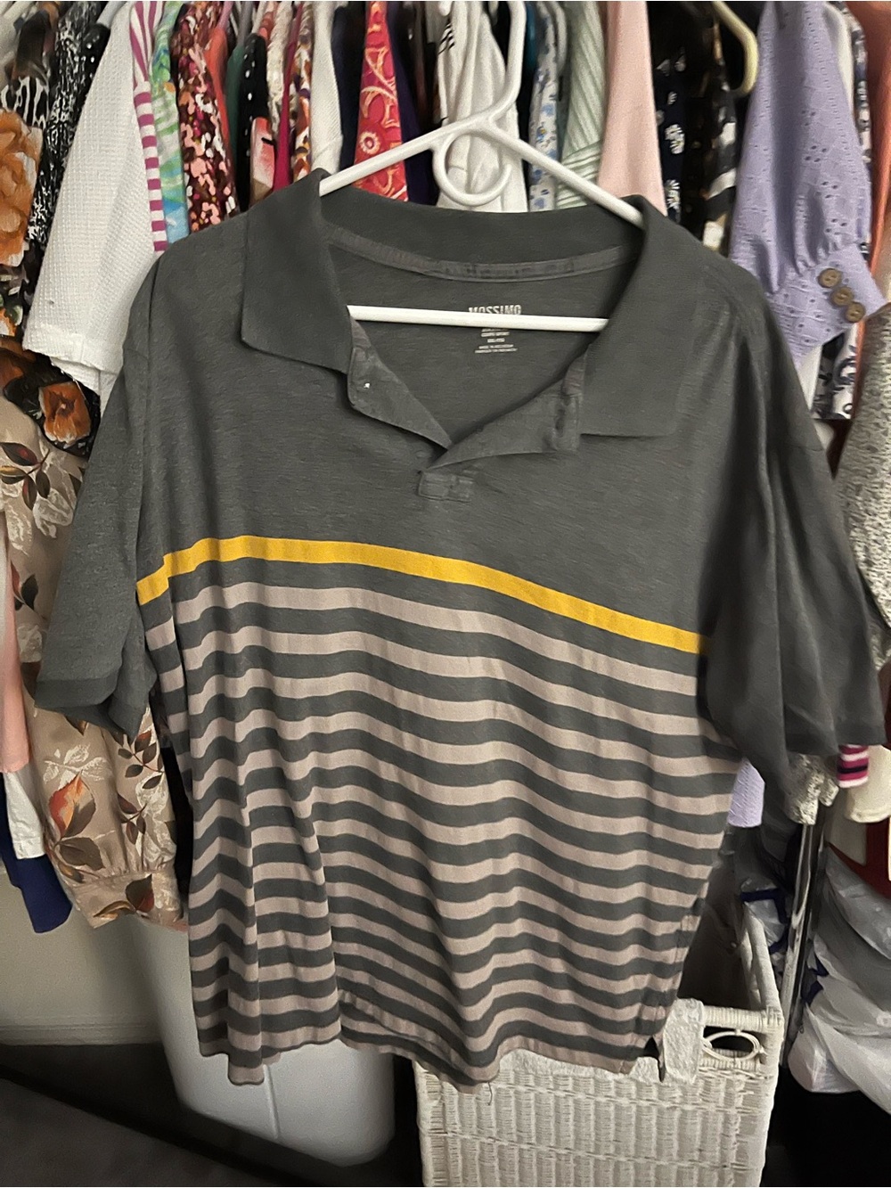 Mossimo Supply Co. Gray Polo with Yellow Chest Stripe
